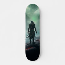 Skateboard Man Warrior In Cloudy Mountain