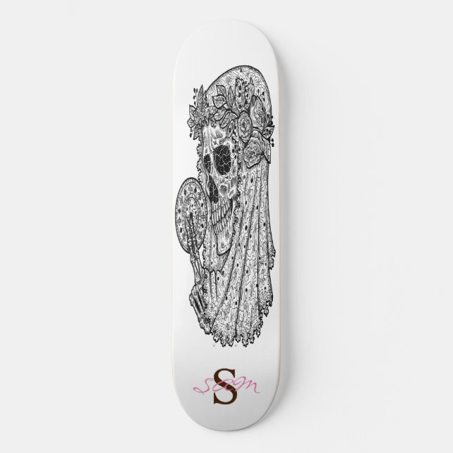 skateboard Monogram Pink LUCKY Skull (Front)