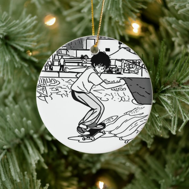Skateboard Moves - Young Skateboarder Ceramic Ornament (Tree)
