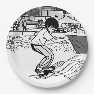 Skateboard Moves - Young Skateboarder Paper Plate