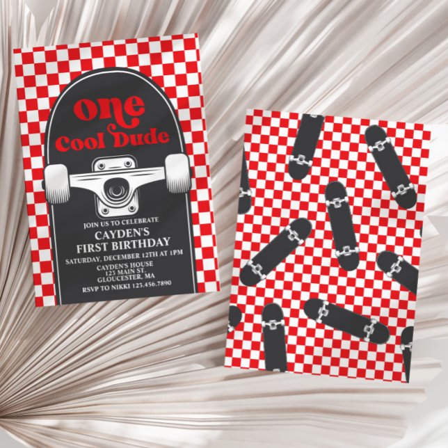 Skateboard One Cool Dude 1st Birthday Invitation (Creator Uploaded)