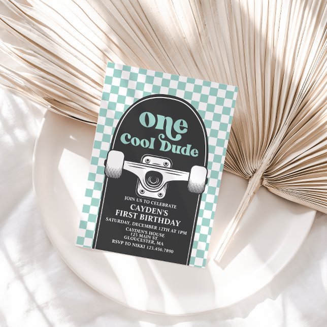 Skateboard One Cool Dude 1st Birthday Invitation (Creator Uploaded)