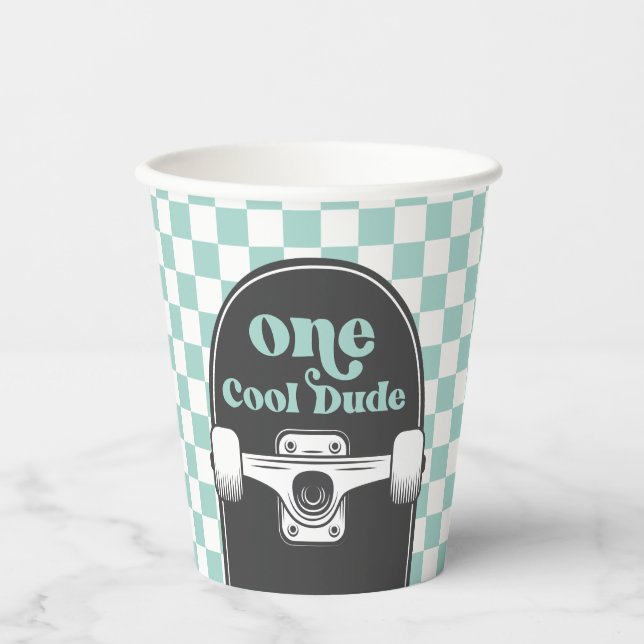 Skateboard One Cool Dude 1st Birthday Paper Cups (Front)