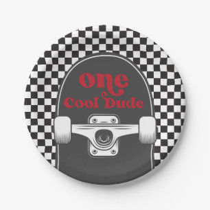 Skateboard One Cool Dude Birthday Paper Plates