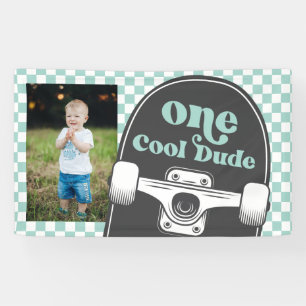 Skateboard One Cool Dude Birthday Photo  Banner