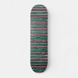Skateboard, Painted Stripes, Green and Pink Skateboard
