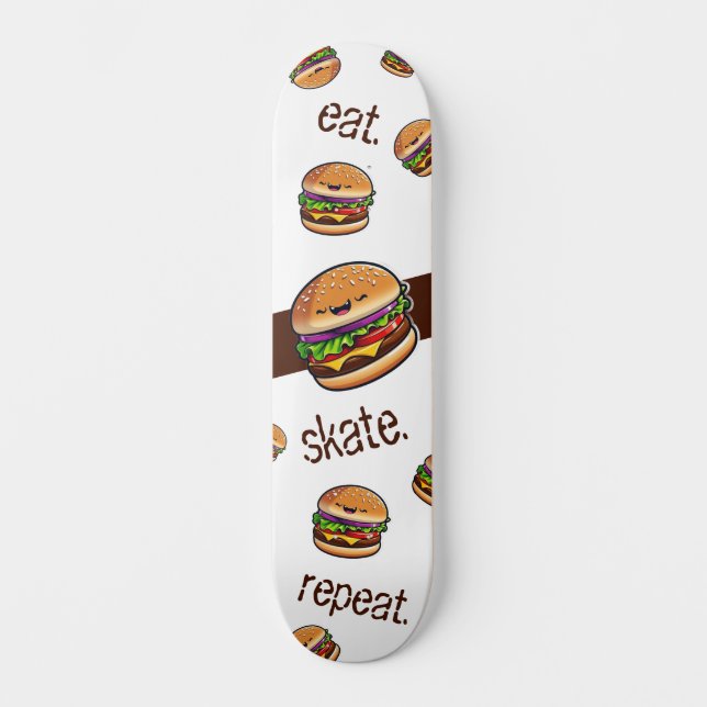 Skateboard pattern burger kawaii "eat skate repeat (Front)