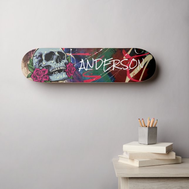 Skateboard Personalised Blue Skull (Wall Art (Horz))