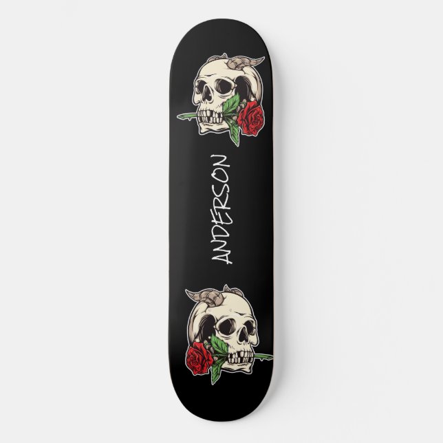 skateboard Personalised Skull and Rose (Front)