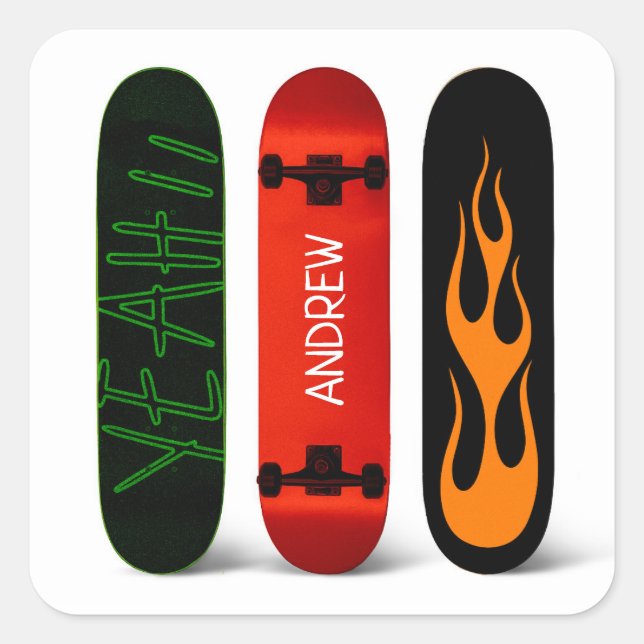 Skateboard Personalised Square Sticker (Front)