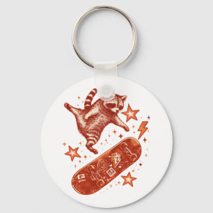Skateboard Racoon Y2K 90s Style Key Ring