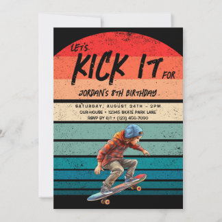 Skateboard Retro Sunset Photo Boys Birthday Party Invitation