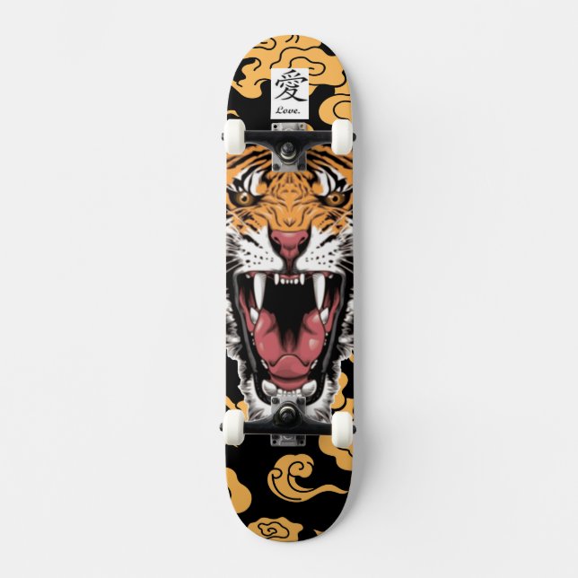 SKATEBOARD ROARING TIGER WITH CLOUD PATTERN (Front)