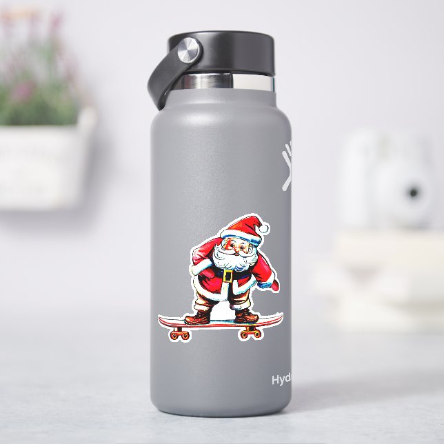 Skateboard Santa Christmas 4" Kiss Cut Vinyl       (HydroFlask)