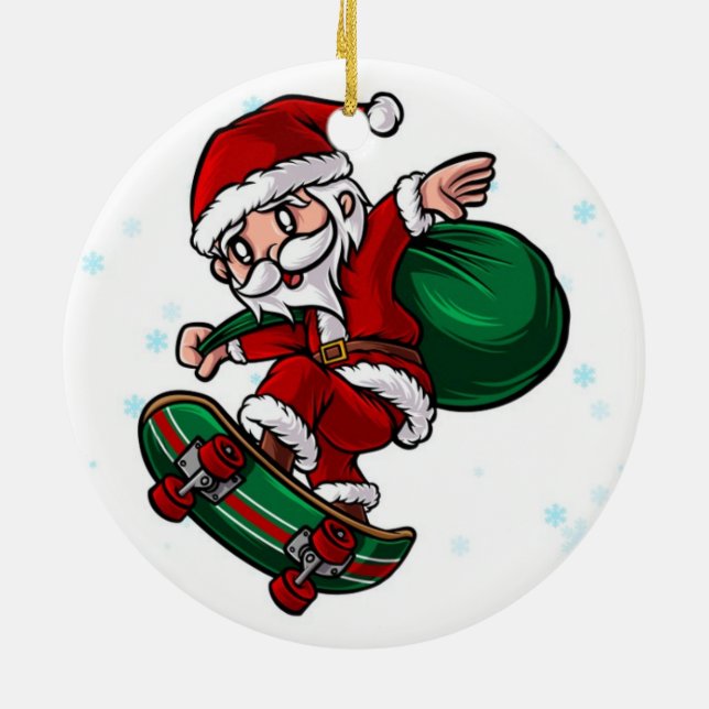 Skateboard Santa Claus Ceramic Ornament (Back)