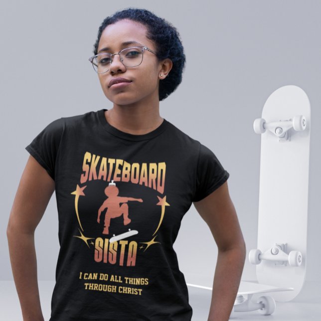 SKATEBOARD SISTA Afro Skateboarding Custom Name T-Shirt (Creator Uploaded)