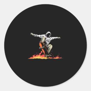 Skateboard Skateboarder Skater On Fire - Skateboar Classic Round Sticker