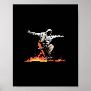 Skateboard Skateboarder Skater On Fire - Skateboar Poster