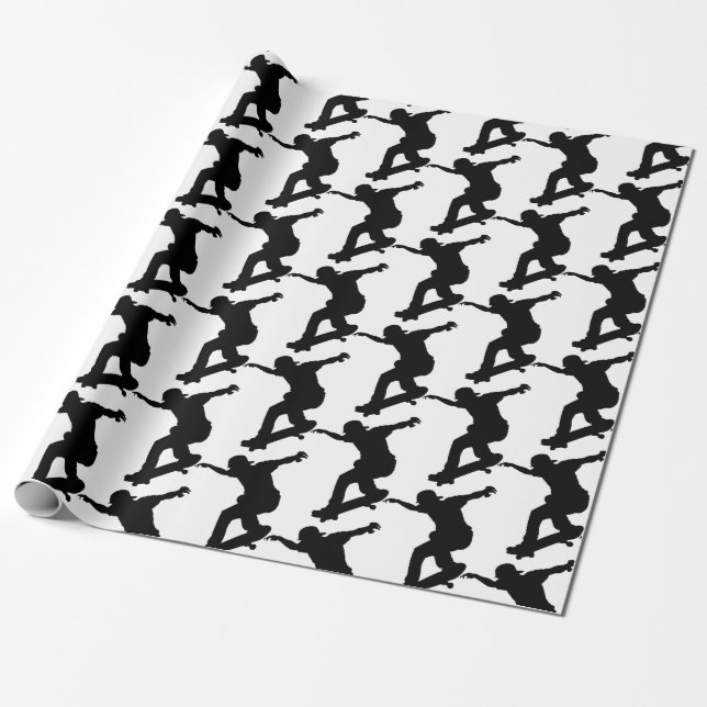 Skateboard Skateboarding Skater Fun Silhouette Wrapping Paper (Unrolled)
