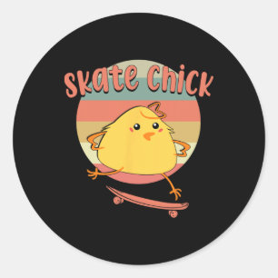 Skateboard Skater Girl Chicken Vintage 80s 90s Ret Classic Round Sticker