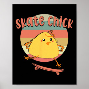Skateboard Skater Girl Chicken Vintage 80s 90s Ret Poster