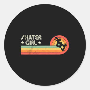 Skateboard Skater Girl Skateboarder Retro Skateboa Classic Round Sticker
