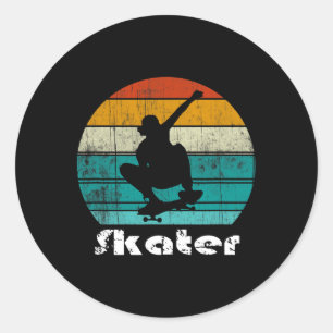 Skateboard Skater Retro Skateboarding Gift Boys Te Classic Round Sticker