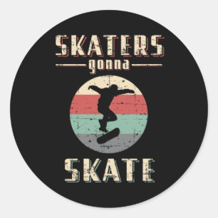 Skateboard Skater Skating Retro Skateboarding Gift Classic Round Sticker