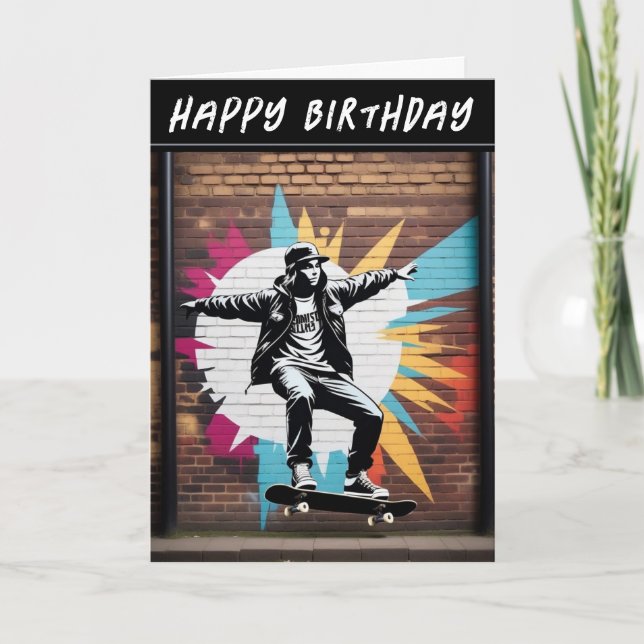 Skateboard Skater Wall Grunge Street Art Birthday Card (Front)