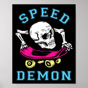 Skateboard Skull Skateboarding Retro Rad Skater Sk Poster