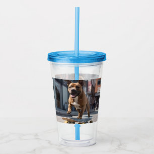 Skateboard Stunt: A Staffy on the Move Acrylic Tumbler