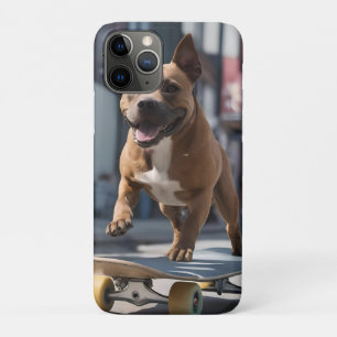 Skateboard Stunt: A Staffy on the Move iPhone 11 Pro Case