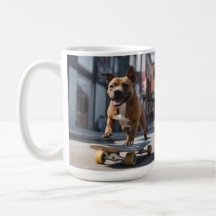 Skateboard Stunt: A Staffy on the Move Coffee Mug