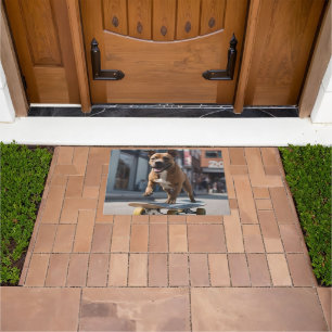 Skateboard Stunt: A Staffy on the Move Doormat