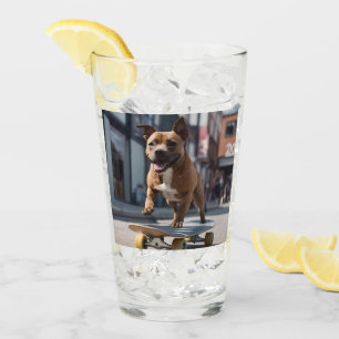 Skateboard Stunt: A Staffy on the Move Glass