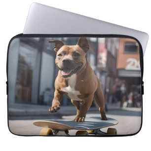 Skateboard Stunt: A Staffy on the Move Laptop Sleeve