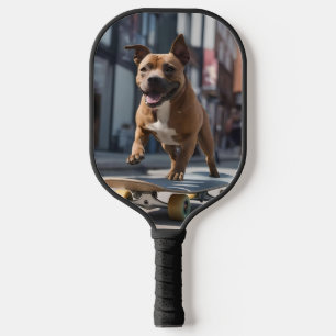 Skateboard Stunt: A Staffy on the Move Pickleball Paddle
