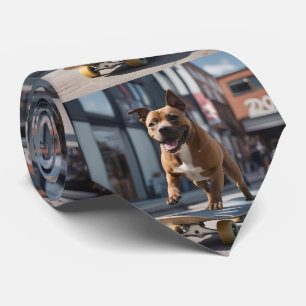Skateboard Stunt: A Staffy on the Move Tie