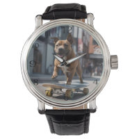 Skateboard Stunt: A Staffy on the Move