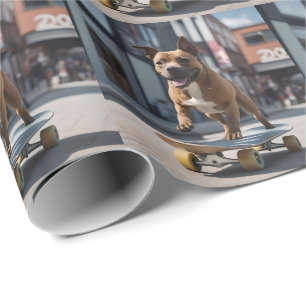 Skateboard Stunt: A Staffy on the Move Wrapping Paper