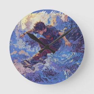 Skateboard Surfing - Skateboarder Design Round Clock