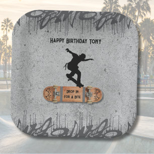 Skateboard Teen Birthday Urban Graffiti Grunge Paper Plate