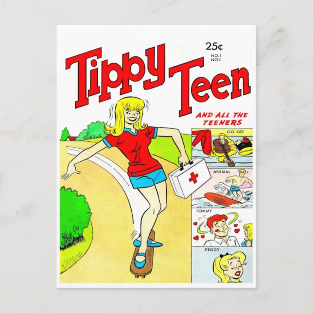 Skateboard Teen Girl Cartoon Postcard (Front)