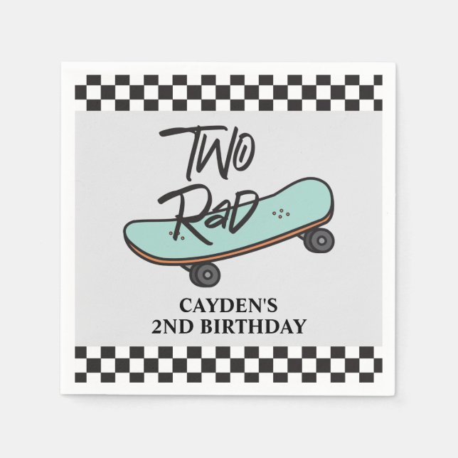 Skateboard Two Rad 2nd Birthday Napkin (Front)