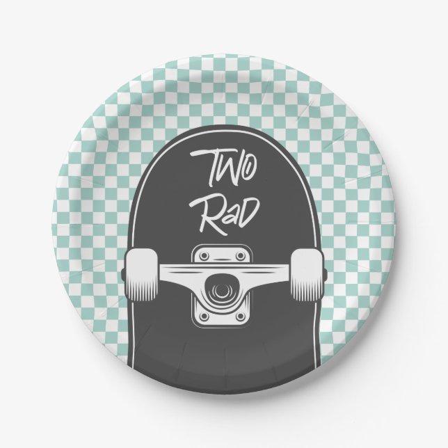 Skateboard two rad 2nd Birthday Paper Plates (Front)