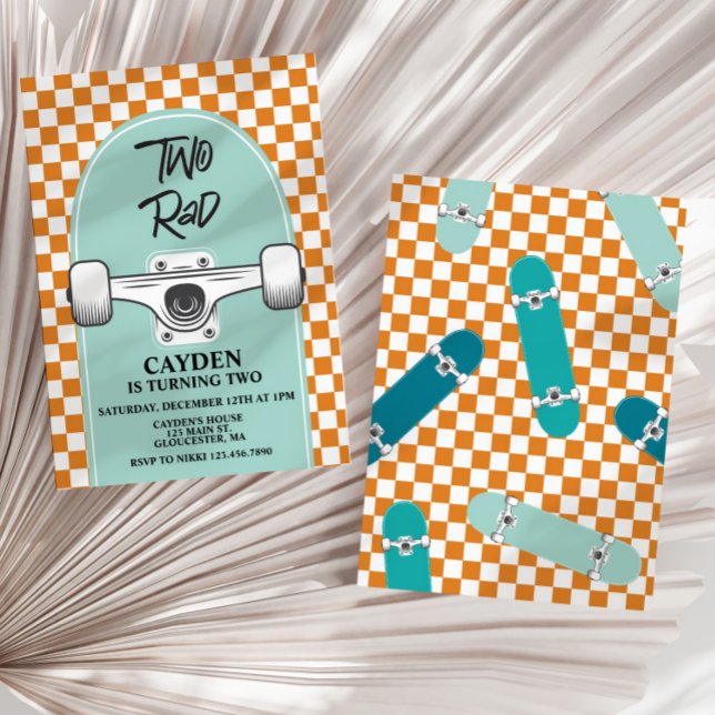 Skateboard Two Rad Birthday Invitation (Creator Uploaded)