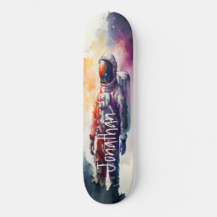 Skateboard Watercolor Mars Astronaut