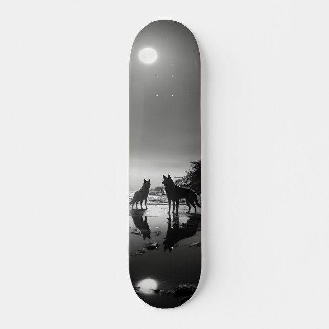 Skateboard Wild wolves at midnight with moon (Front)