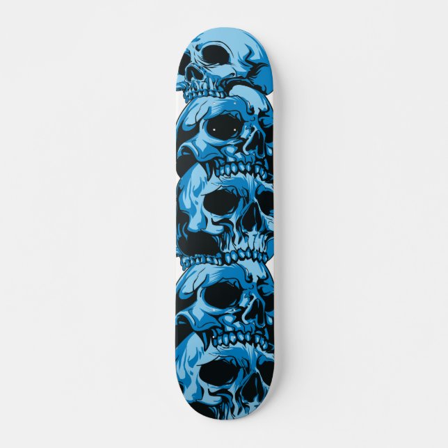 Skateboard with Blue Skulls Design (Front)