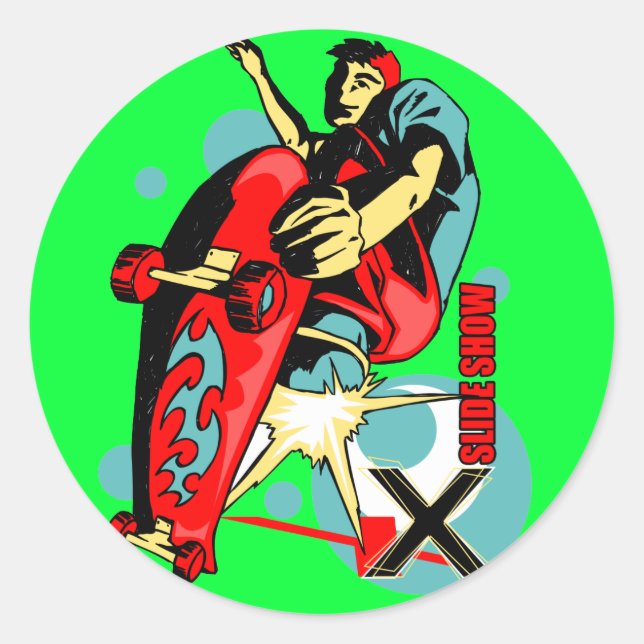 Skateboard X slide show Classic Round Sticker (Front)
